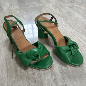 Green Knotted Leather Block Heel Sandals - Women's